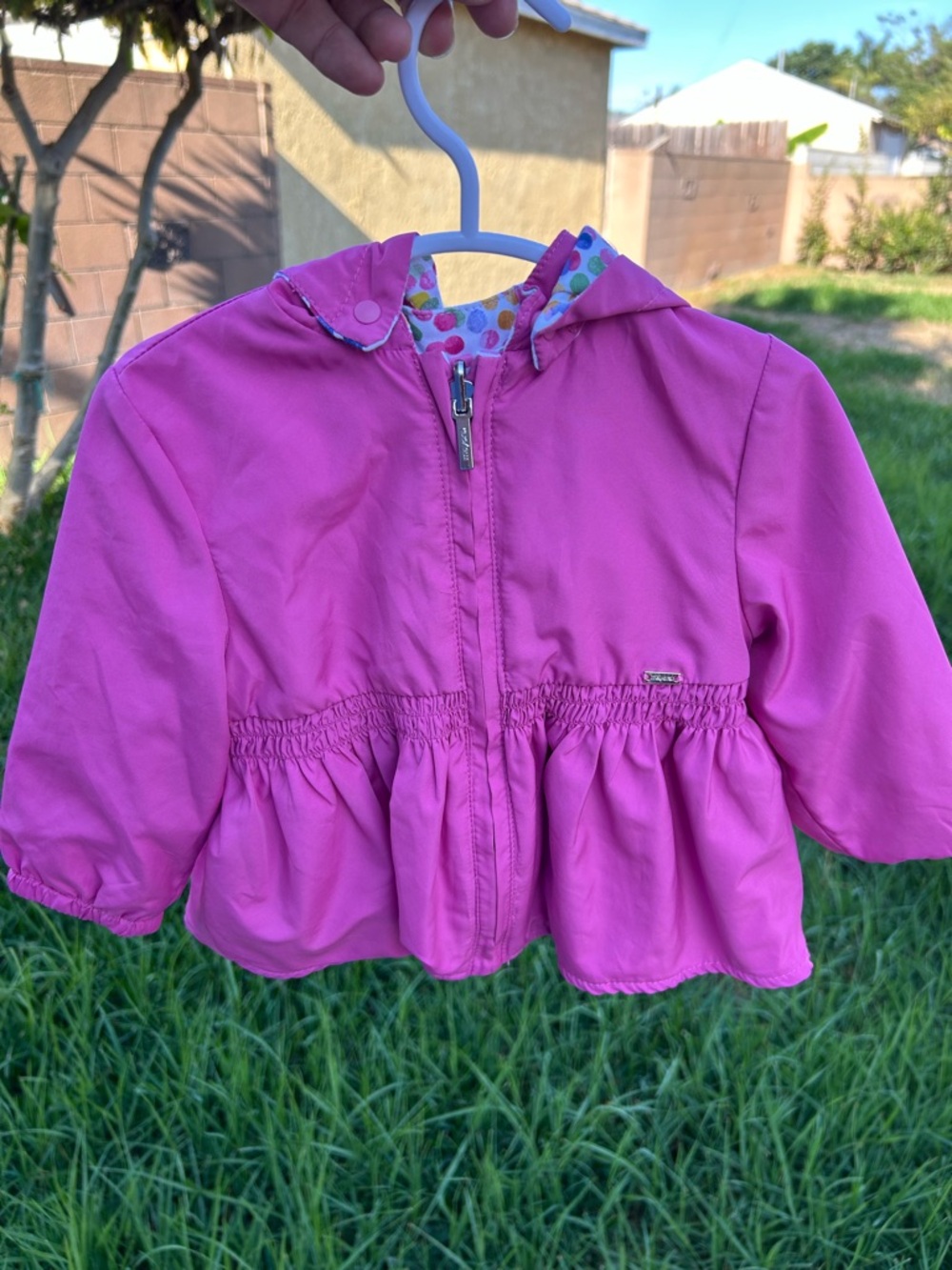 Mayoral Pink Hooded Girls Raincoat with Dotted Lining